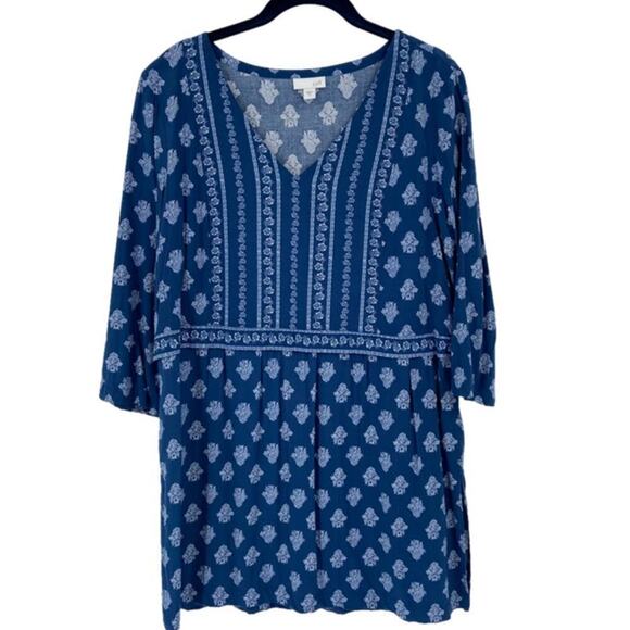 J. Jill Tunic Blouse Women's Size M Blue Floral Mixed Print Bohemian - Picture 2 of 14